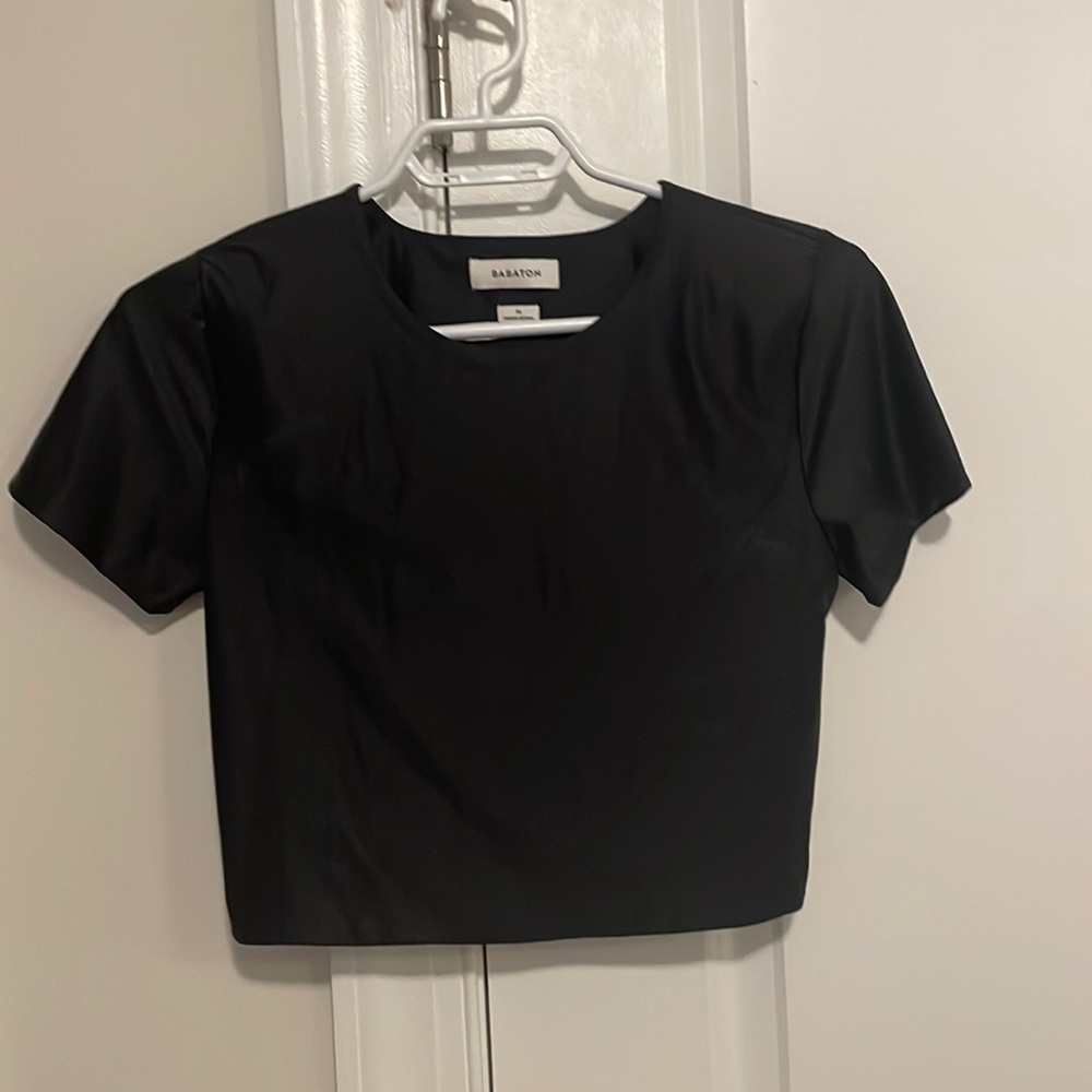 Aritzia shiny crop top black